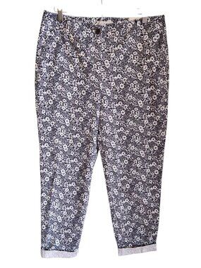Talbots Pants 10 Black White Women's Weekend Chino Floral Ankle Pockets NEW